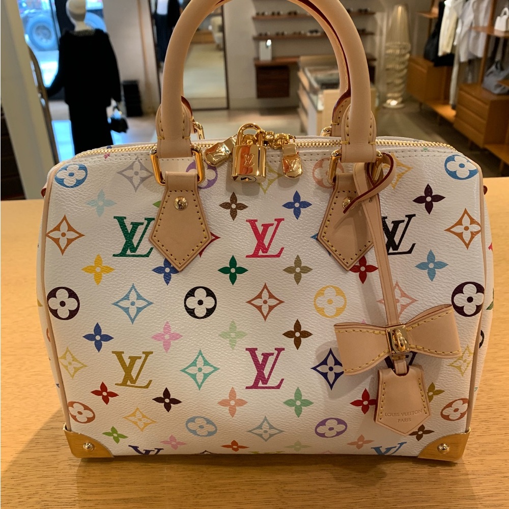 Louis Vuitton White Monogram Shoulder Bag with Gold Hardware